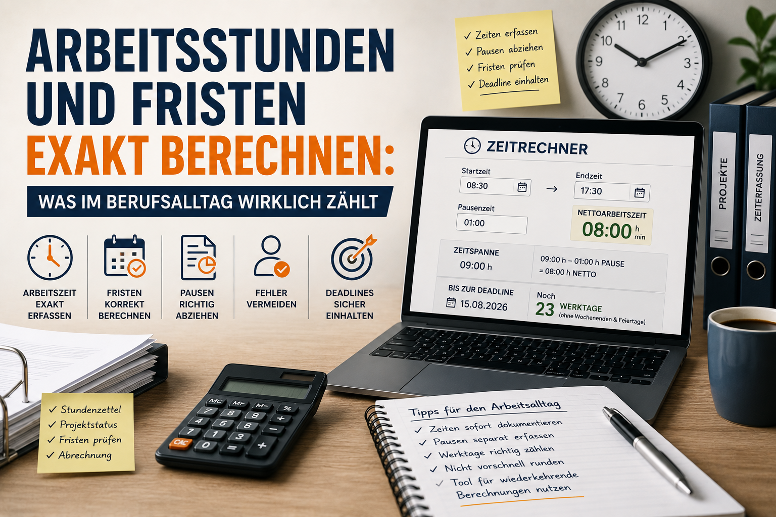 Arbeitsstunden und Fristen exakt berechnen